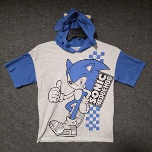 Sonic Kids Boys T Shirt Size 10 Gray Graphic Hooded Short Sleeve Pullover